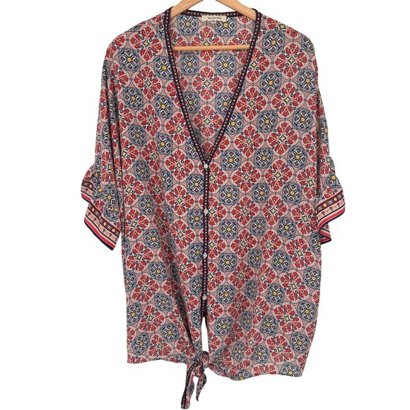 Max Studio Womens Multicolor Floral top blouse size  2X  Tie Front - Picture 1 of 14